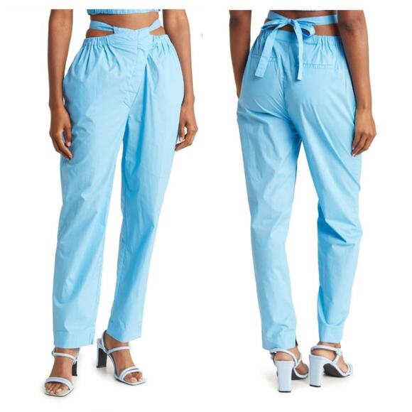 NICHOLAS Pants - Nicholas Women's Taron Cotton High Waisted Button Fly Pants in Blue 6
